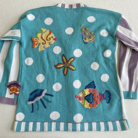 Berek Fish Beach Nautical Cardigan Sequin M - Picture 7 of 7